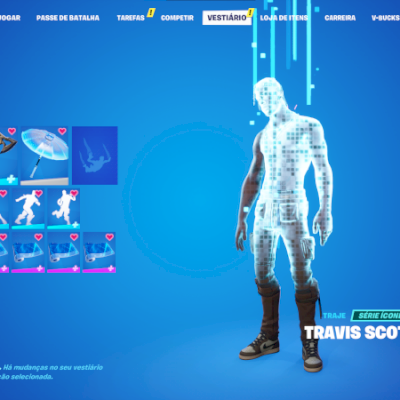 Conta de Fortnite com a skin do travis e 2 skin da game pass do ps antes de 2021
