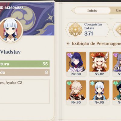 Conta Ayaka, Kokomi, Kazuha, Nahida, Alhaitam, Raiden, Venti, Mona, Cyno, ...
