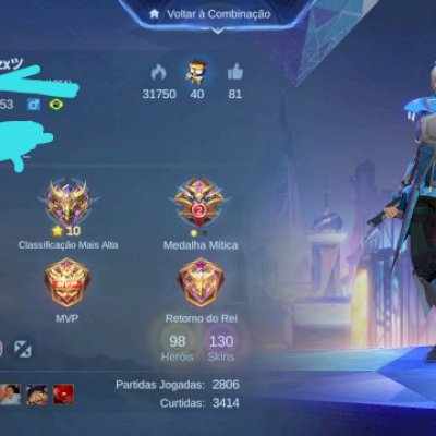 Conta mlbb mítico 130 skins 98 heróis 