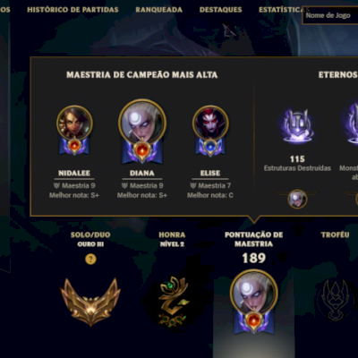 CONTA DE 2013 | 94,1? WIN RATE \ MAIN DIANA 9, NIDALEE 9, ELISE 7 E RIVEN 7