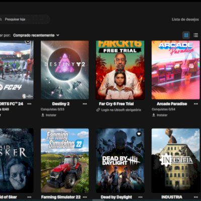 epic games com 47 jogos + fortnite com mais de 1k gastos 