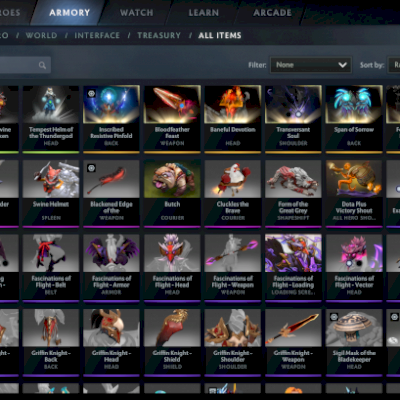 Conta com 5 arcanas (SF, Zeus, Techies, Pudge e Jugg) + 9 immortais 