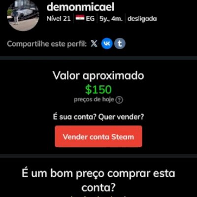 Conta Steam Nivel 21 avaliada em 150 dolares 