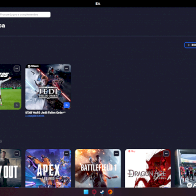 EA APP com vários jogos e contem vários fifas incluindo EA FC 25 