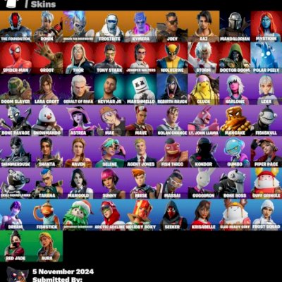 CONTA FORTNITE 65 SKINS, PASSE MARVEL OG, MARSHMELLO E 65 EMOTES (FULL ACESSO)