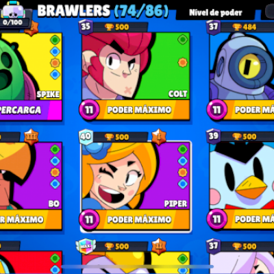 8 brawler nível máximo, 95k de ouro, classe 30 em alguns brawlers 