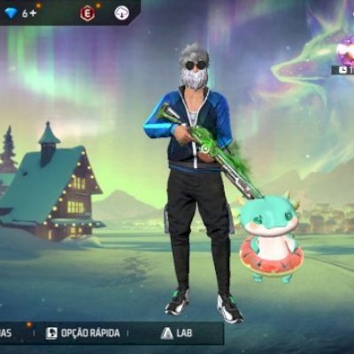 Conta FF, com várias roupas e emotes, passes antigos e bandeirão.