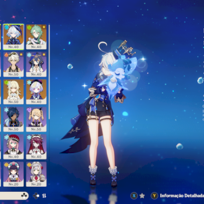 CONTA GENSHIN COM FURINA, NAHIDA, RAIDEN, VENTI, NILOU, BAIZHU E KOKOMI.