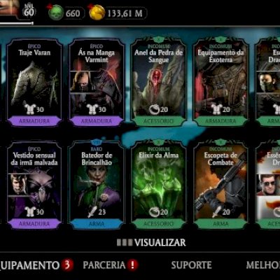 Conta mortal Kombat, vários diamantes no x equipamentos épicos e lendários