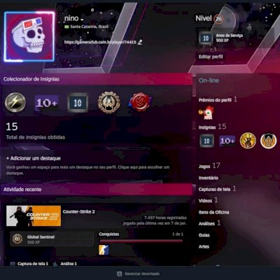 conta antiga steam(10 anos de serviço) level 17 GC com 7450Hrs