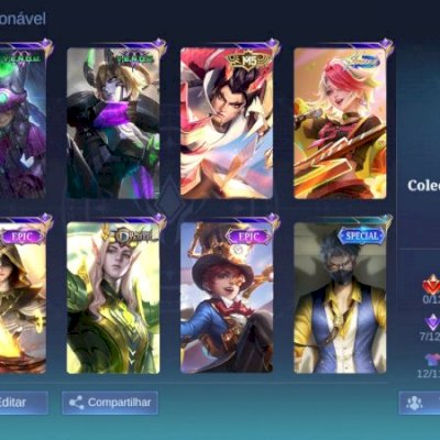 Conta com várias skins e heróis, muito boa!