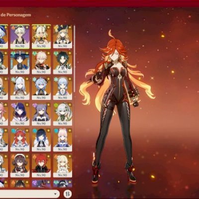 Conta Genshin Impact AR60, 32 5 estrelas 8 com arma assinatura + skins. 