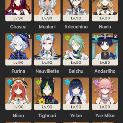 CONTA RANK 60, FURINA C1, HUTAO C1, CHASCA, NEUVILLETE E OUTROS, benção 160 dias