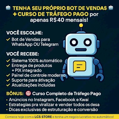 Aluguel de bots de vendas automática (Telegram/WhatsApp)