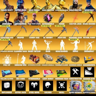 FORTNITE COM 350 SKINS+, STlW OG, C2:T1, TRAVIS SCOTT, ASTRO JACK, KRATOS, 750VB