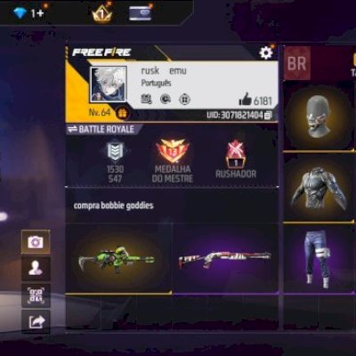 Contas free fire tênis angelical, punho gelado, barbinha e sombra roxa!