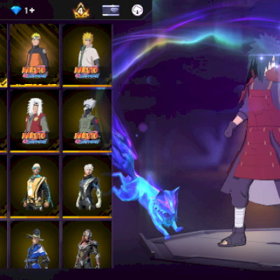 Promoção, conta de free fire com a skin do Naruto, Madara etc