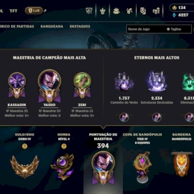 conta lol e valorant nivel 269 mono yasuo/kassadin 174 skins 4 ultimates 