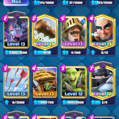 Conta level 51 , lvl de torre 14 , cartas fortes , varias evoluçoes e um passe 