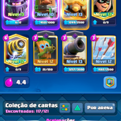 Conta:arena 20/8 evoluções/contém dois herói cavaleiro e pk/tropa de torre todas