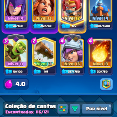 Conta de Clash Royale com 7800 troféus, 1 passe comprado, e 6 anos de jogo