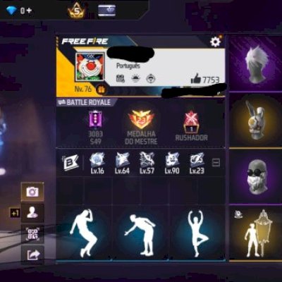 Conta Free Fire + Bandeirão + Sombra Roxa + Level 76 + 16+ armas Atributadas 