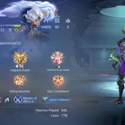 Conta Glória Mítica, 50+ skins, com mais 370 diamantes carregados pra utilizar