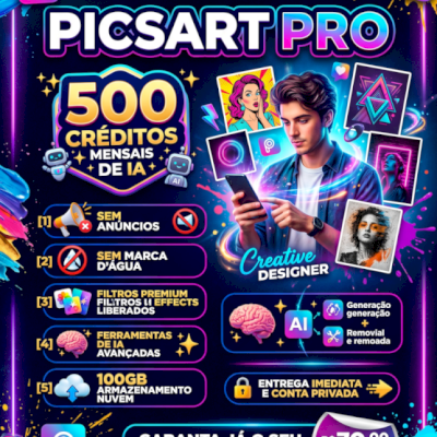  picsart pro + 500 créditos ia mensais (assinatura ativa até 26/12)  