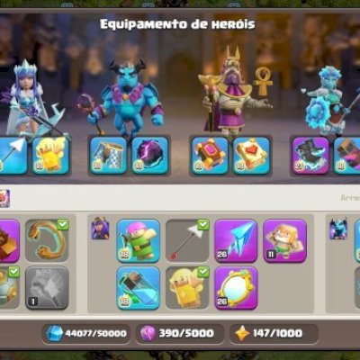 Conta COC Cv17 Semi Full 2400+ gemas, várias skins e habilidades dos heróis 