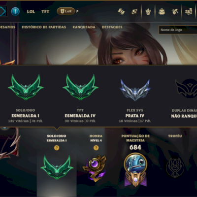 Esmeralda 1 com TODOS os Champs e 216 Skins +4 Prestigios ( MID / TOP / SUP )