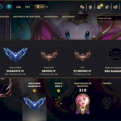 Diamante 4 com 140 Champs e 320 Skins ( ADC / SUP )