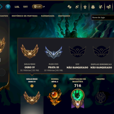 Ouro 4 com TODOS os Champs e 164 Skins( JG / TOP / SUP ) - ( Nivel 441 )