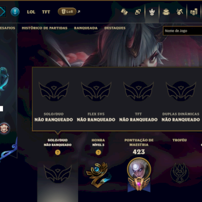 Unranked com 125 Champs e 126 Skins +3 Prestigios ( SUP / ADC )