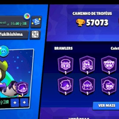 Conta maximizada, 57 mil troféus,  todos os brawls e skins de parceria