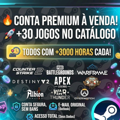 90.000 horas totais Mais de 30 jogos Com +3.000 horas cada Email Nativo Original