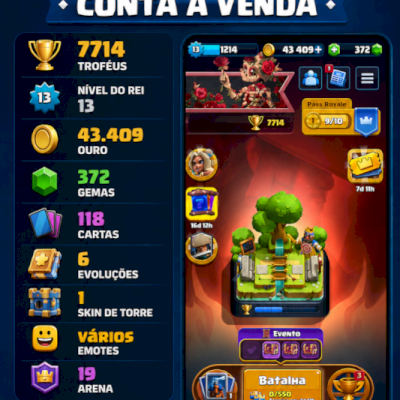 conta clash royale 7700 troféus promoção 
