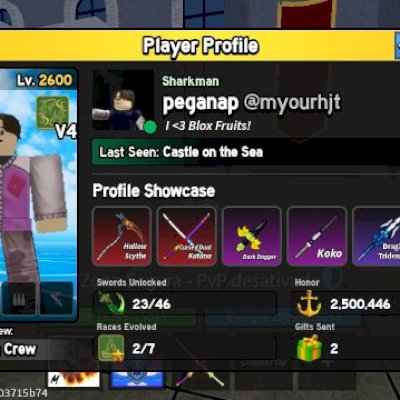 Conta lv 2600 com variedade de coisas,raça v4 da shark,good human, 2x money, etc