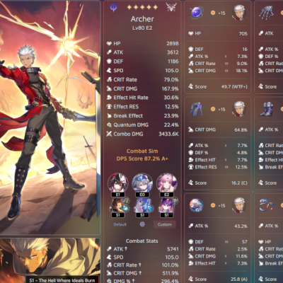 Conta Honkai Star Rail SABER E6S1, Archer E2S1, Evanescia E1S1 com times BiS