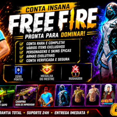 Conta FF Lv.60 + Naruto + Fênix Azul + 200+ Peitas + Armas Evo