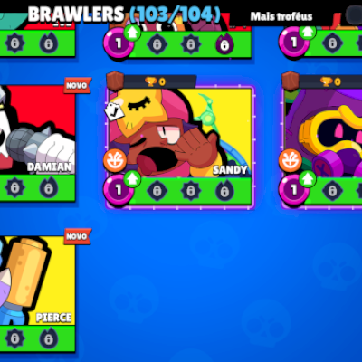 Brawl stars, 36K trofeu, 103/104 personagens, skins lendárias