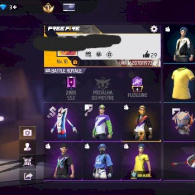 CONTA FREE FIRE NIVEL 18 COM VÁRIAS SKINS, MOCHILAS E ARMAS