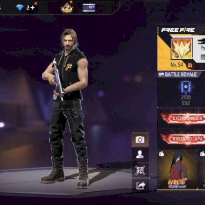 CONTA FF LVL 54| SKINS PARCERIA NARUTO E JUJUTSU KAISEN+ 66 PEITORAIS (LEIA DESC
