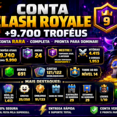 CONTA CLASH ROYALE, +9500 TROFÈUS, CONTA RARA E BARATA, PROMOÇÂO, ENTREGA RAPIDA