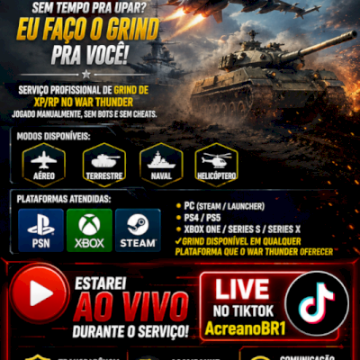 War Thunder Grind Xp | Todos os Serviços em Promoção | 100% Manual
