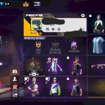 CONTA FREE FIRE NÍVEL 12 COM VÁRIOS CONJUNTOS, CAMISAS DE TIME, GELO E ARMAS