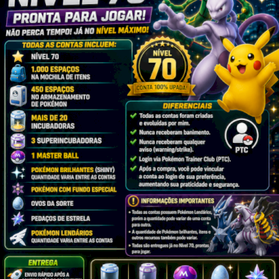 Conta Pokemon GO Nível 70 com lendários e brilhantes