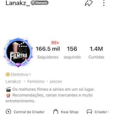 conta 166K seguidores, monetizada, programa receita ativo.