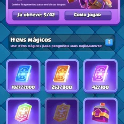 6.500+ Troféus | 823k Ouro + 1.400 Gemas | 119/123 Cartas