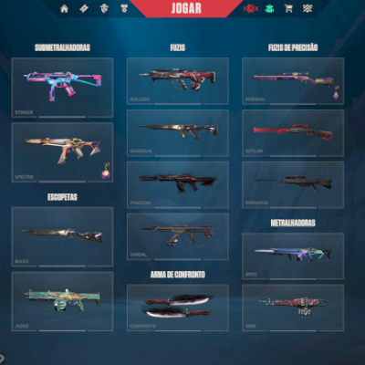VALORANT - Todos campeões > Skins: 54