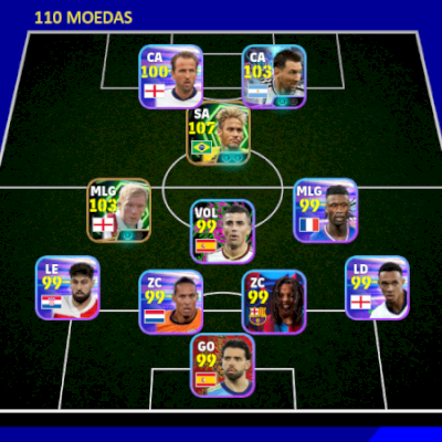 Conta efootball com Neymar 2014 107 e Scholes 103